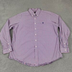 Ralph Lauren Shirt Men XL Pink Plaid Long Sleeve Button Down